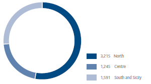 Distribution of employees by geographical area (pie chart)