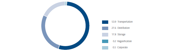Investments by business segment (pie chart)
